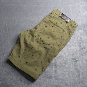 Vertical Sport Mens Anchor Print Shorts 34 Olive Green Cuffed Read